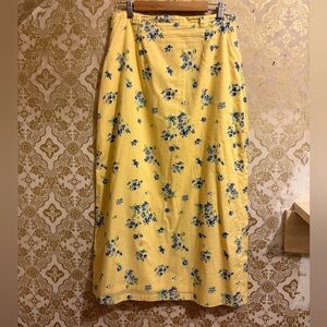 Vintage April Cornell Yellow and Blue Floral Maxi Skirt